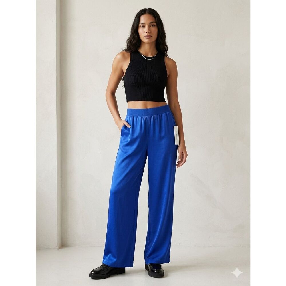 Calvin Klein Royal Blue Satin Wide Leg Trousers - NWT XL